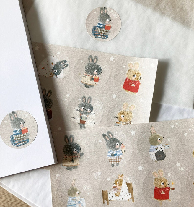 Handmade Paper Stickers - Cosy Bunnies
