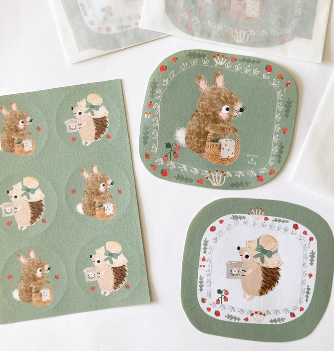 Handmade Paper Stickers - Hedgehog & Bunny