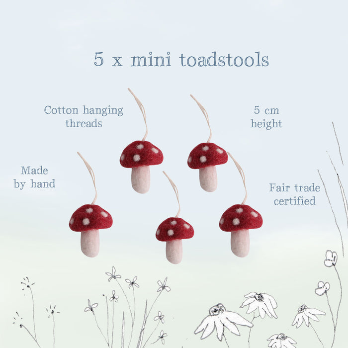 Gry & Sif handmade Christmas decorations - 5 x mini woodland toadstools