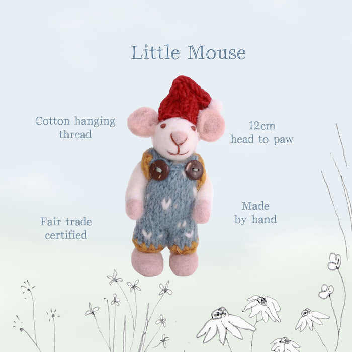Gry & Sif handmade felt mouse in blue dungarees (12cm)