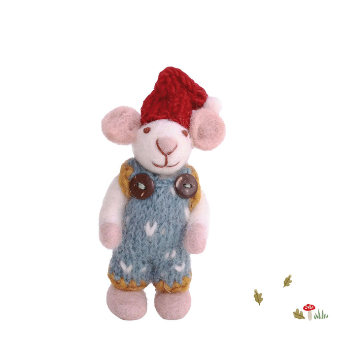 Gry & Sif handmade felt mouse in blue dungarees (12cm)