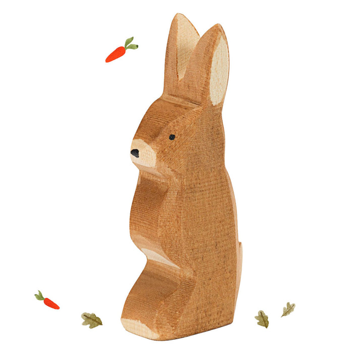 Ostheimer wooden rabbit - brown bunny sitting tall