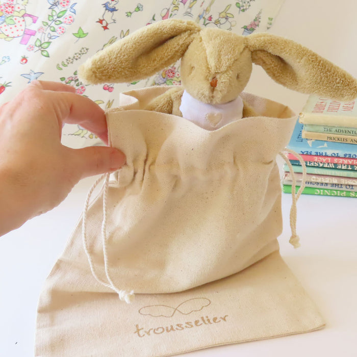 Trousselier handkerchief bunny comforter in fabric gift bag