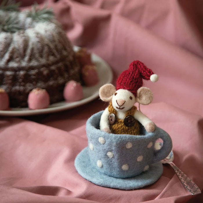 Gry & Sif handmade felt decoration - coffee cup mouse (12cm)