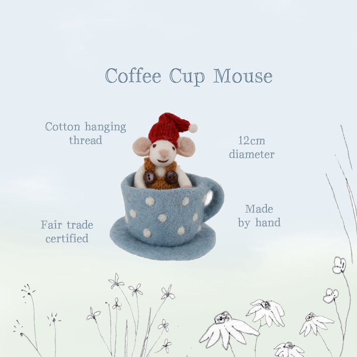Gry & Sif handmade felt decoration - coffee cup mouse (12cm)