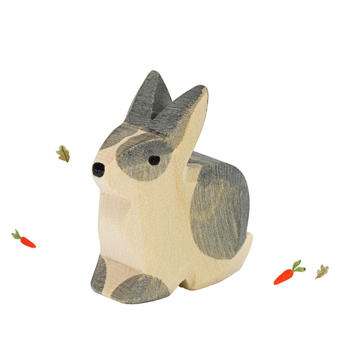 Ostheimer wooden rabbit - grey & white bunny sitting