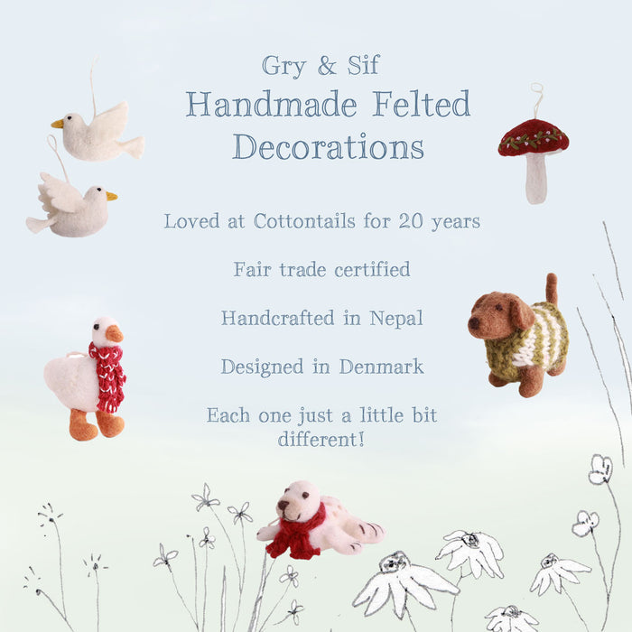 Gry & Sif handmade felt decoration - owl with gift (6cm)