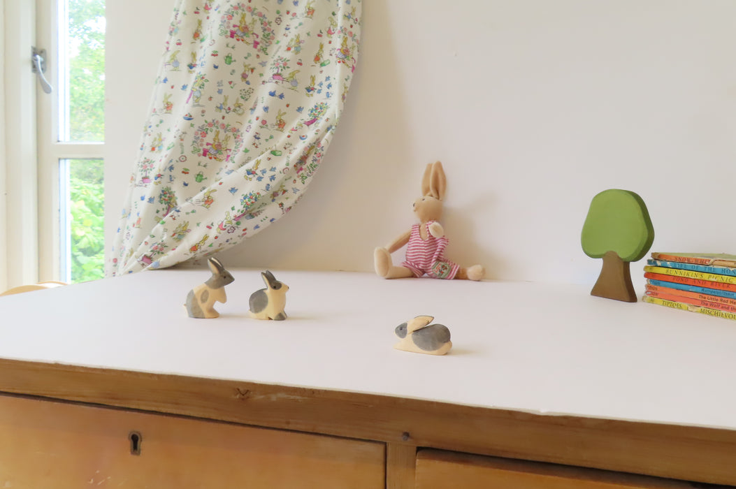 Ostheimer wooden rabbit - grey & white bunny sitting