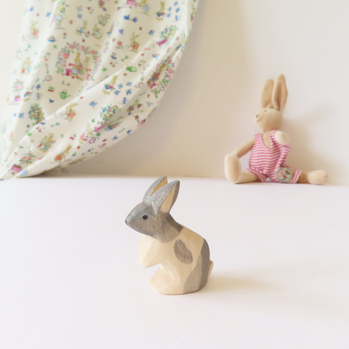 Ostheimer wooden rabbit - grey & white bunny standing