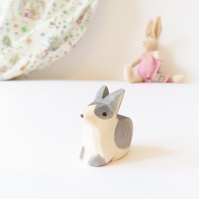 Ostheimer wooden rabbit - grey & white bunny sitting