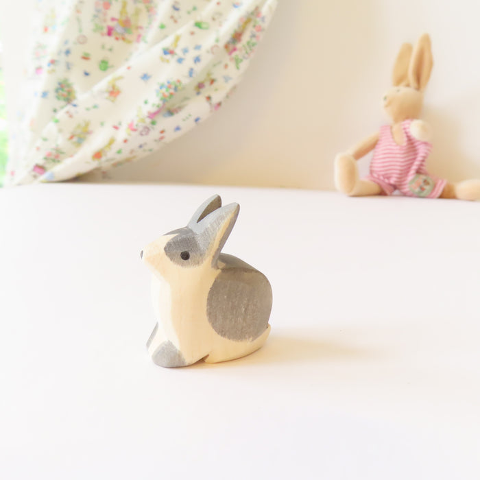 Ostheimer wooden rabbit - grey & white bunny sitting