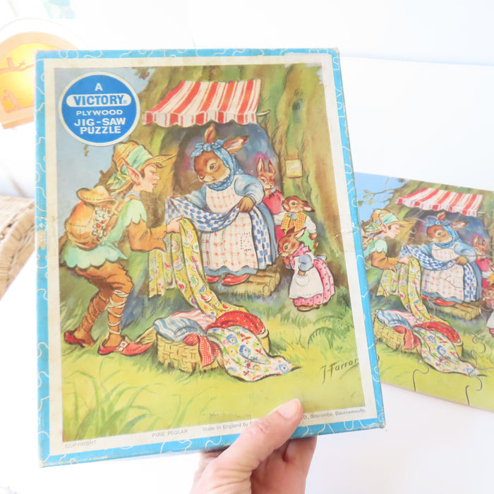 VINTAGE Victory Wooden Jigsaw Puzzle - Pixie Peddlar & Bunnies