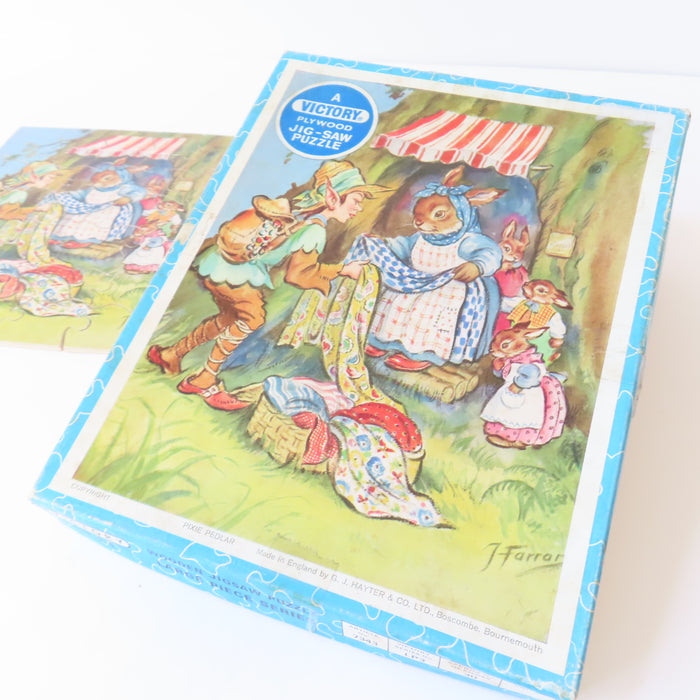 VINTAGE Victory Wooden Jigsaw Puzzle - Pixie Peddlar & Bunnies