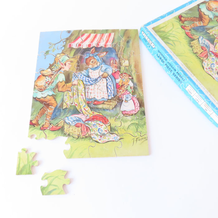 VINTAGE Victory Wooden Jigsaw Puzzle - Pixie Peddlar & Bunnies