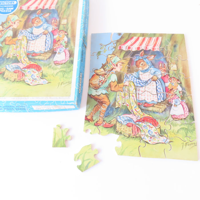 VINTAGE Victory Wooden Jigsaw Puzzle - Pixie Peddlar & Bunnies