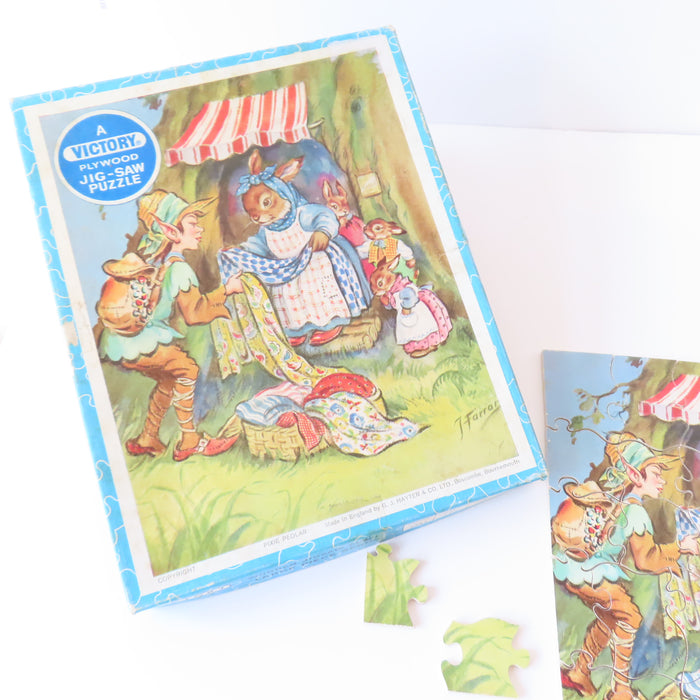VINTAGE Victory Wooden Jigsaw Puzzle - Pixie Peddlar & Bunnies