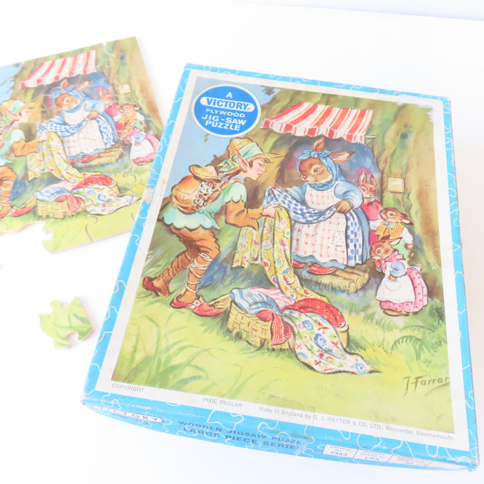 VINTAGE Victory Wooden Jigsaw Puzzle - Pixie Peddlar & Bunnies