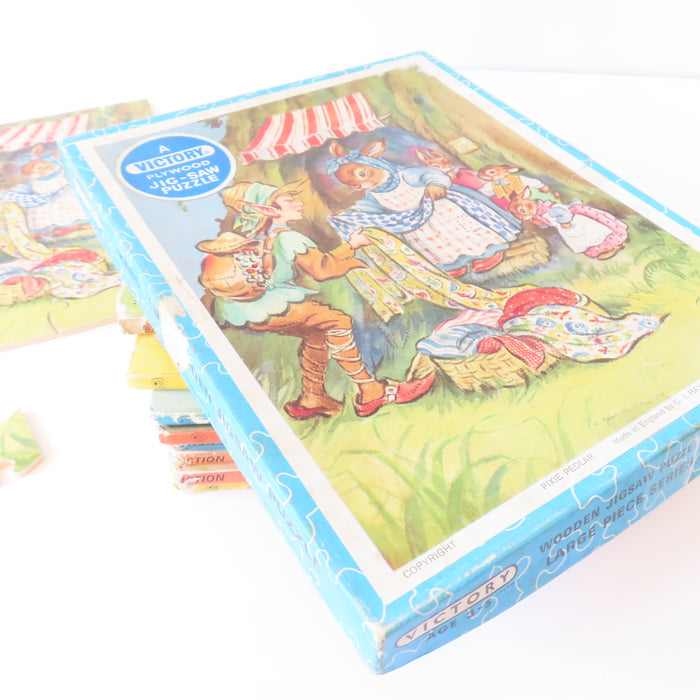 VINTAGE Victory Wooden Jigsaw Puzzle - Pixie Peddlar & Bunnies