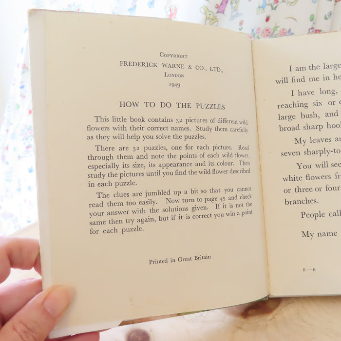 VINTAGE book -  The Puzzle Book of Wild Flowers (1949)