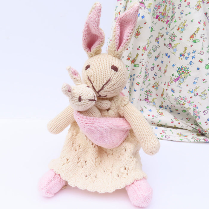 Mother Rabbit and Baby - hand knitted organic cotton