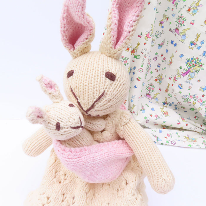 Mother Rabbit and Baby - hand knitted organic cotton