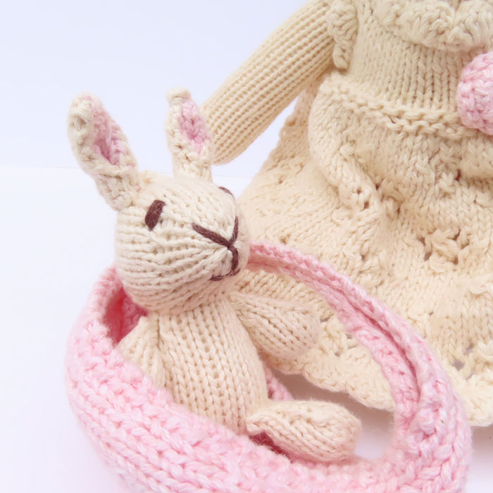 Mother Rabbit and Baby - hand knitted organic cotton