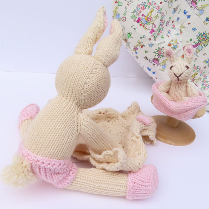 Mother Rabbit and Baby - hand knitted organic cotton