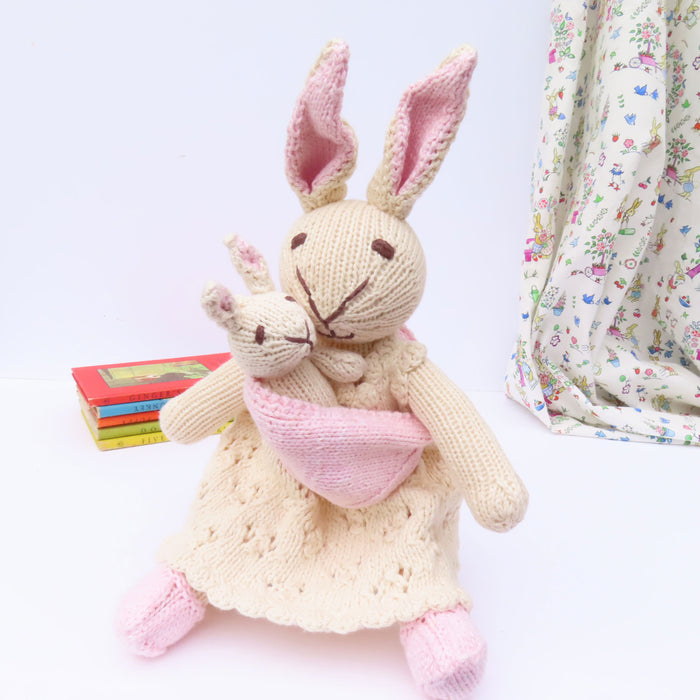 Mother Rabbit and Baby - hand knitted organic cotton