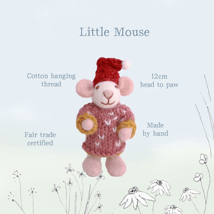 Gry & Sif handmade felt mouse in pink dress (12cm)