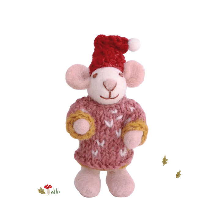Gry & Sif handmade felt mouse in pink dress (12cm)