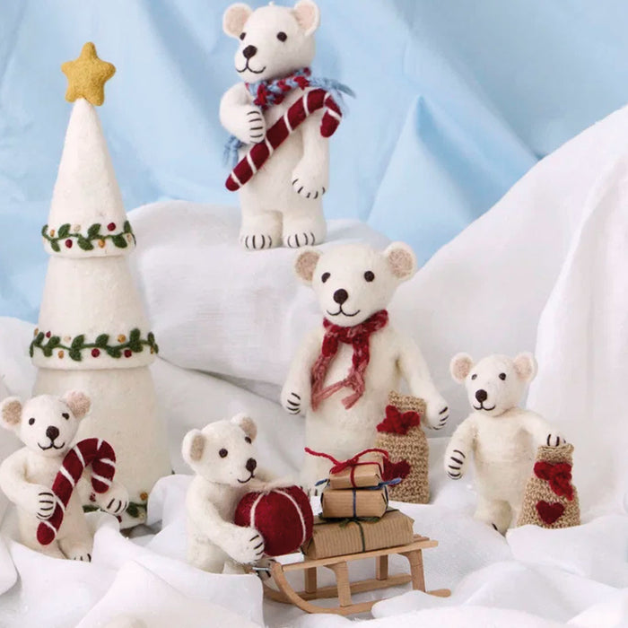 Gry & Sif handmade felt decoration - polar bear with present (12cm)