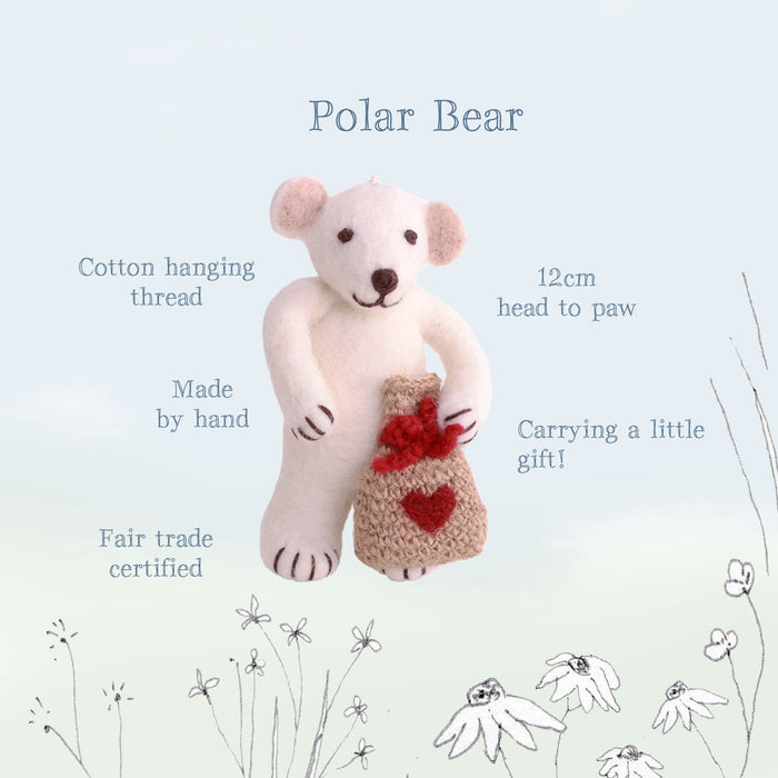 Gry & Sif handmade felt decoration - polar bear with present (12cm)