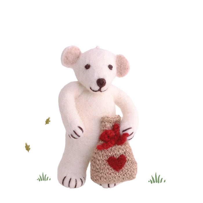 Gry & Sif handmade felt decoration - polar bear with present (12cm)