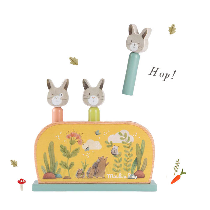 Moulin Roty Three Rabbits Wooden Pop-up Toy– Cottontails Baby