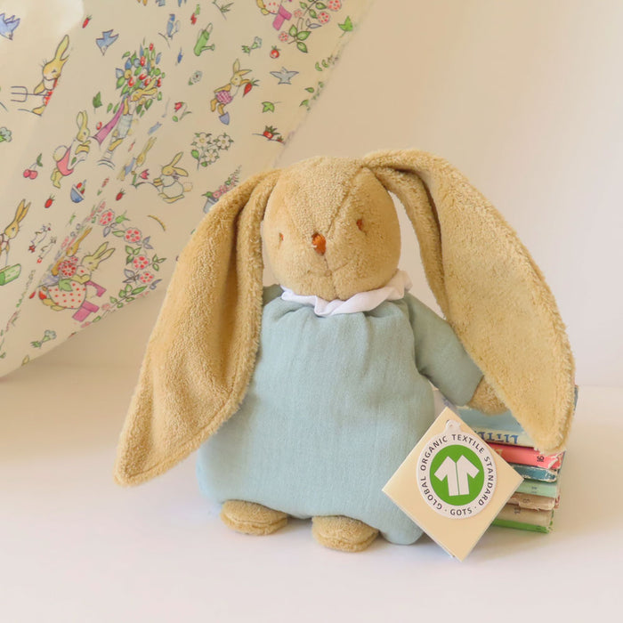 Trousselier soft flat bunny rattle in fabric gift bag - blue