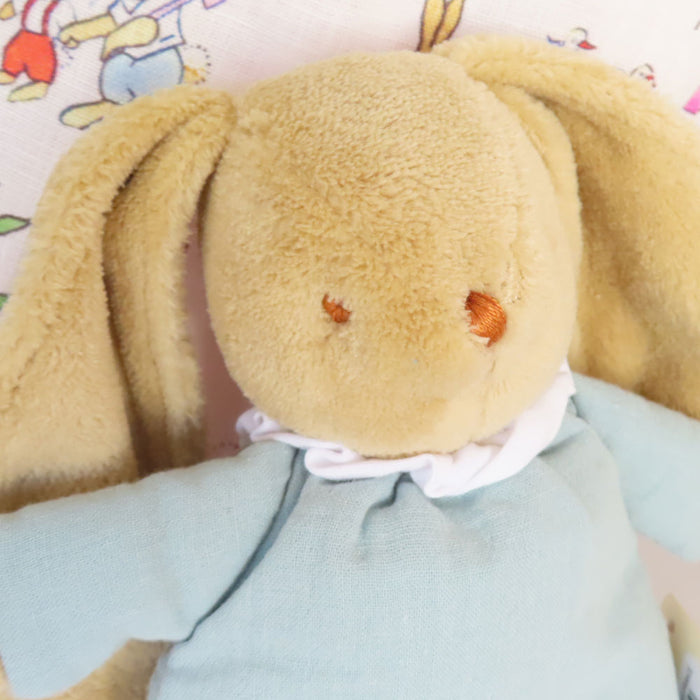 Trousselier soft flat bunny rattle in fabric gift bag - blue