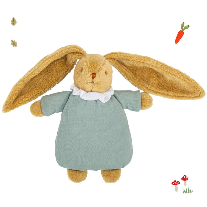 Trousselier soft flat bunny rattle in fabric gift bag - blue