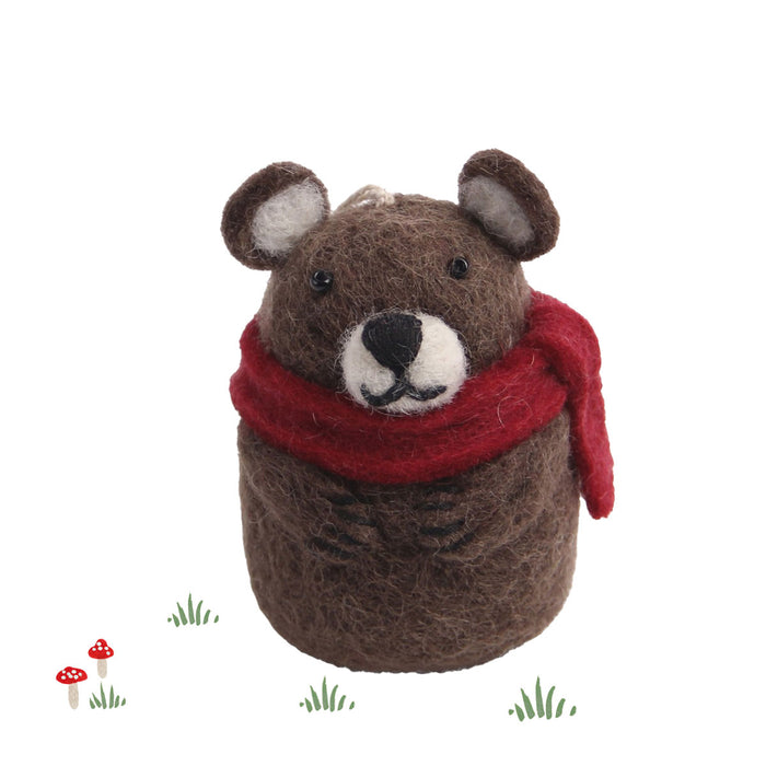 Gry & Sif handmade felt decoration - cosy brown bear with scarf