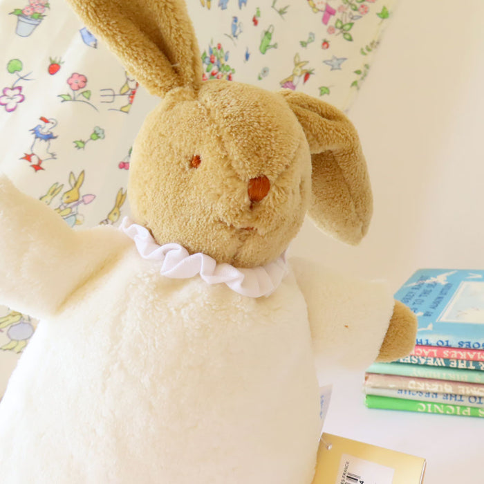 Trousselier soft flat bunny rattle in fabric gift bag - ivory