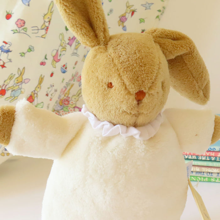 Trousselier soft flat bunny rattle in fabric gift bag - ivory