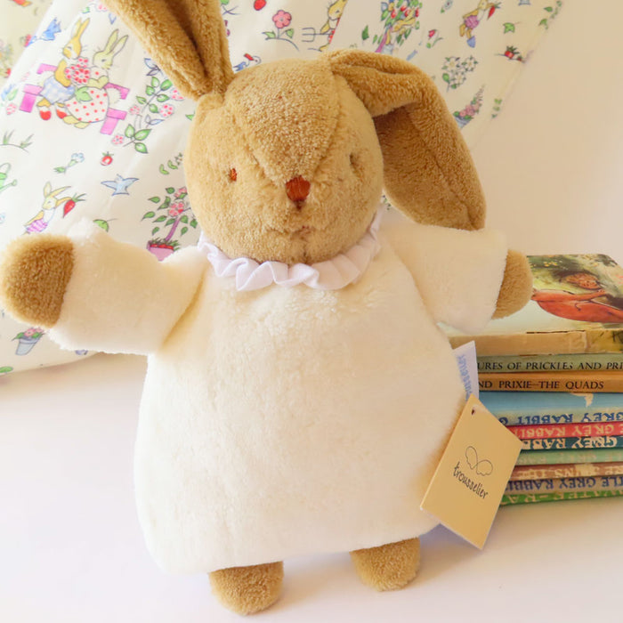 Trousselier soft flat bunny rattle in fabric gift bag - ivory