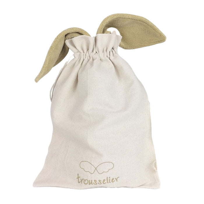 Trousselier soft flat bunny rattle in fabric gift bag - ivory