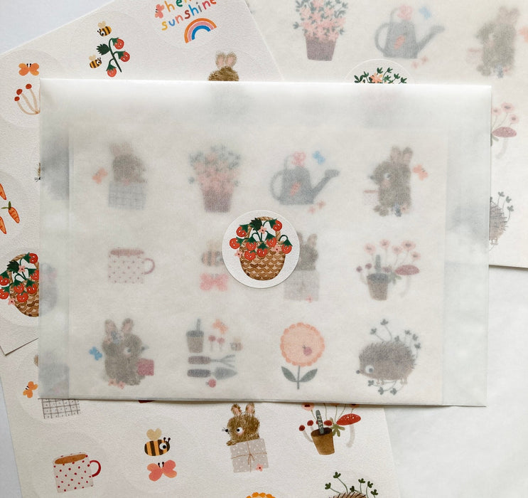 Handmade Paper Stickers - Gardening Bunnies