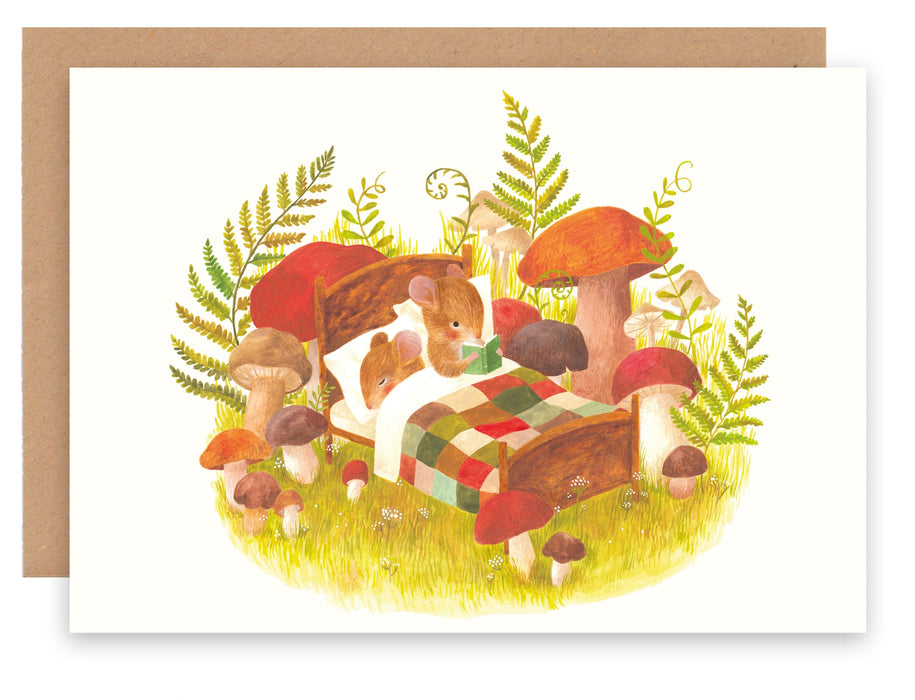 Greeting Card - Mice in Patchwork Bed