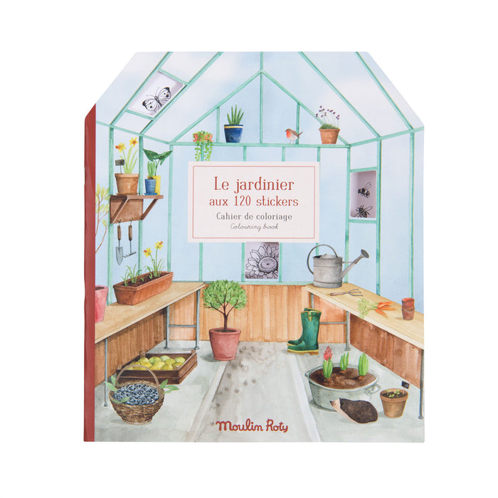 Moulin Roty colouring book & sticker book - greenhouse