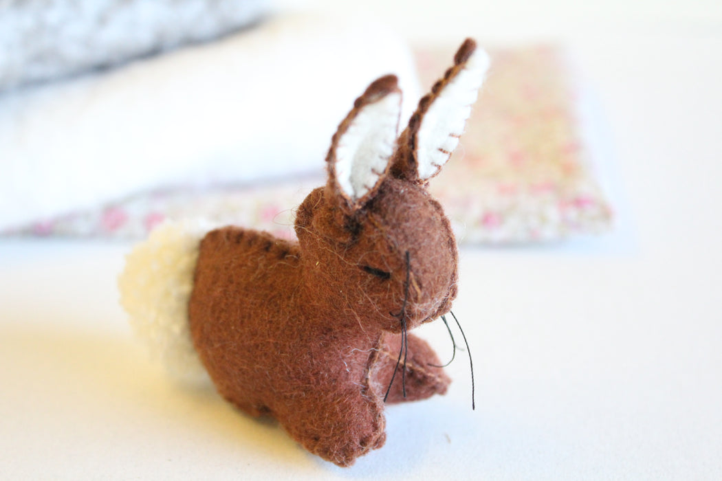 Handmade little felt rabbit - brown