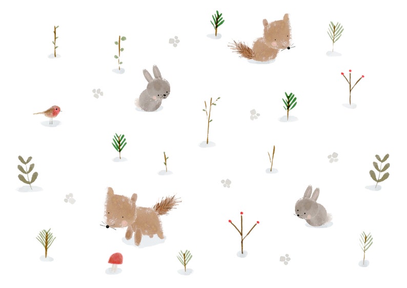 Postcard & Envelope - Fox & Bunny Woodland