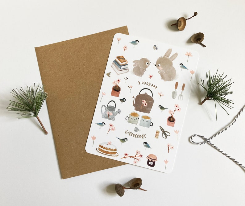 Postcard & Envelope - Bunny Teatime