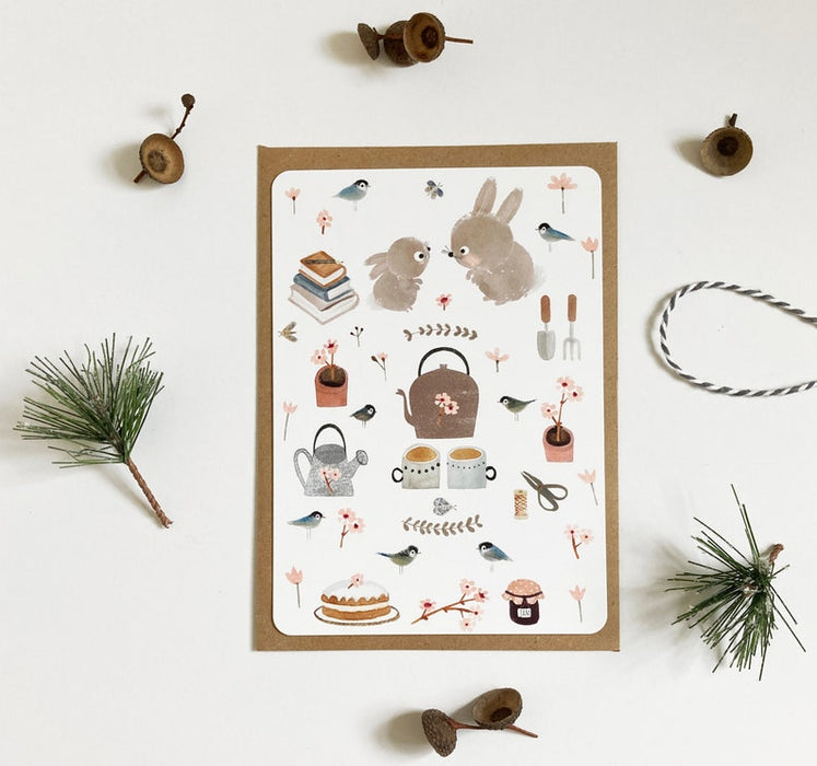 Postcard & Envelope - Bunny Teatime
