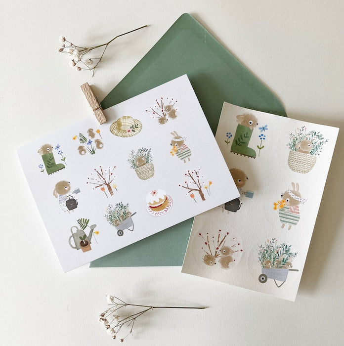 Handmade Card & Stickers - Spring Bunnies
